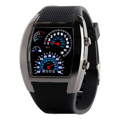Men's LED Speedometer Watch Digital Display Car Dashboard Style Rubber Strap
