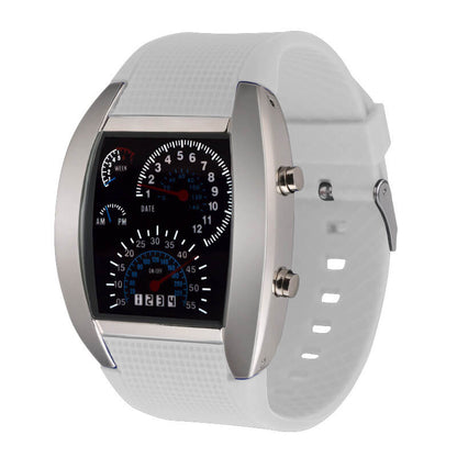 Men's LED Speedometer Watch Digital Display Car Dashboard Style Rubber Strap