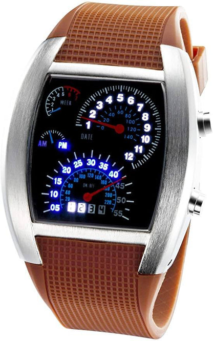 Men's LED Speedometer Watch Digital Display Car Dashboard Style Rubber Strap