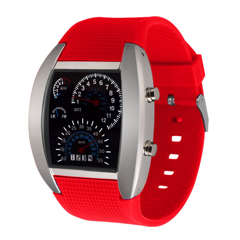 Men's LED Speedometer Watch Digital Display Car Dashboard Style Rubber Strap