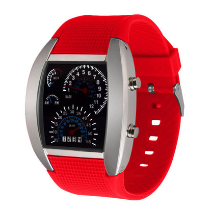 Men's LED Speedometer Watch Digital Display Car Dashboard Style Rubber Strap