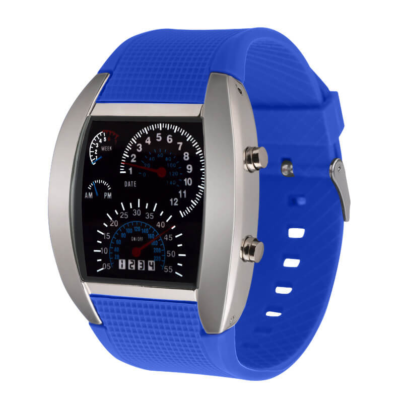 Men's LED Speedometer Watch Digital Display Car Dashboard Style Rubber Strap