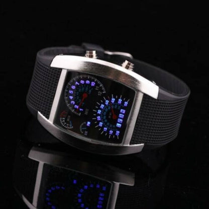 Men's LED Speedometer Watch Digital Display Car Dashboard Style Rubber Strap