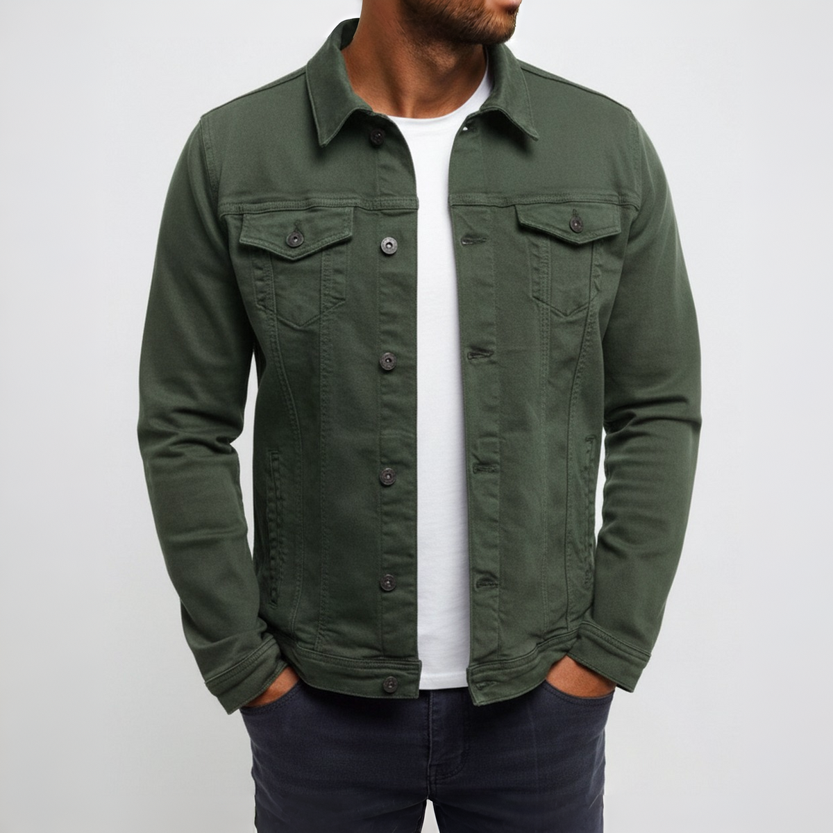 Men's Lightweight Button Front Casual Jacket Chest Pocket