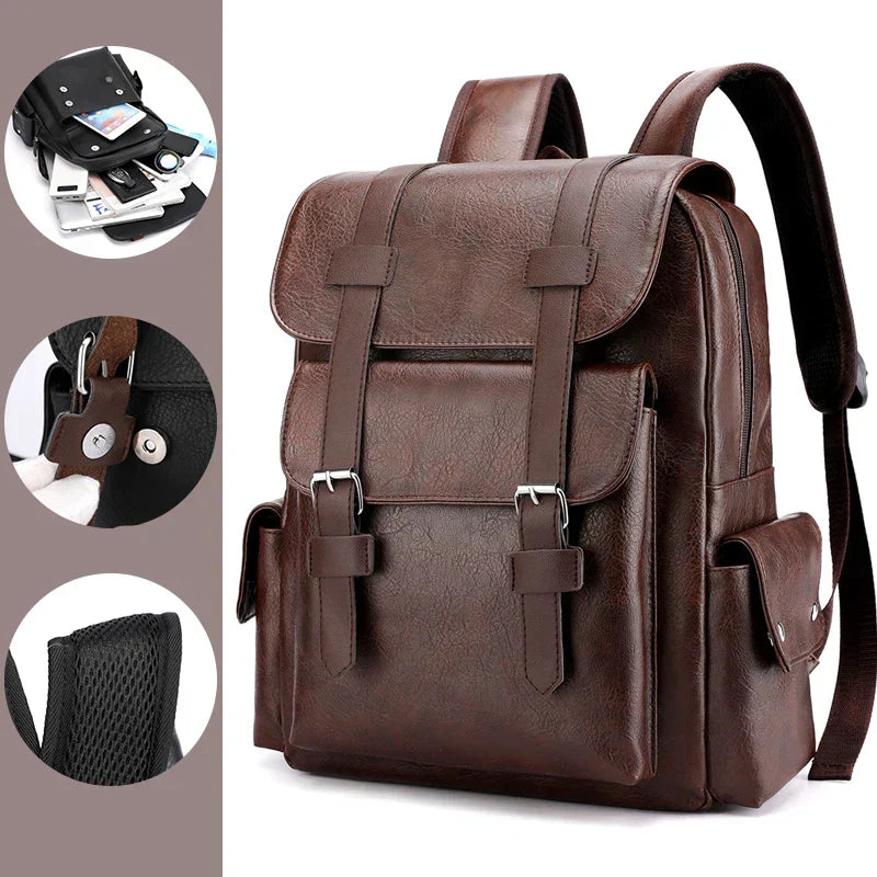 Men’s Premium Leather Laptop Backpack – Spacious, Durable and Stylish for Work & Travel