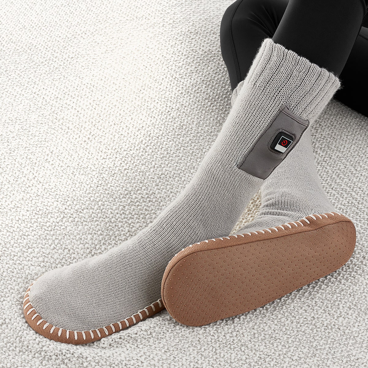 Men's Rechargeable Heated Slipper Socks with Non-Slip Soles