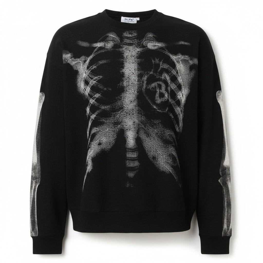 Skeletskjorte til mænd til halloween, langærmet fritidsoutfit