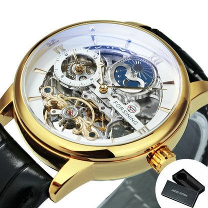 Men’s Skeleton Watch – Luxury Automatic Mechanical Watch with Leather Strap