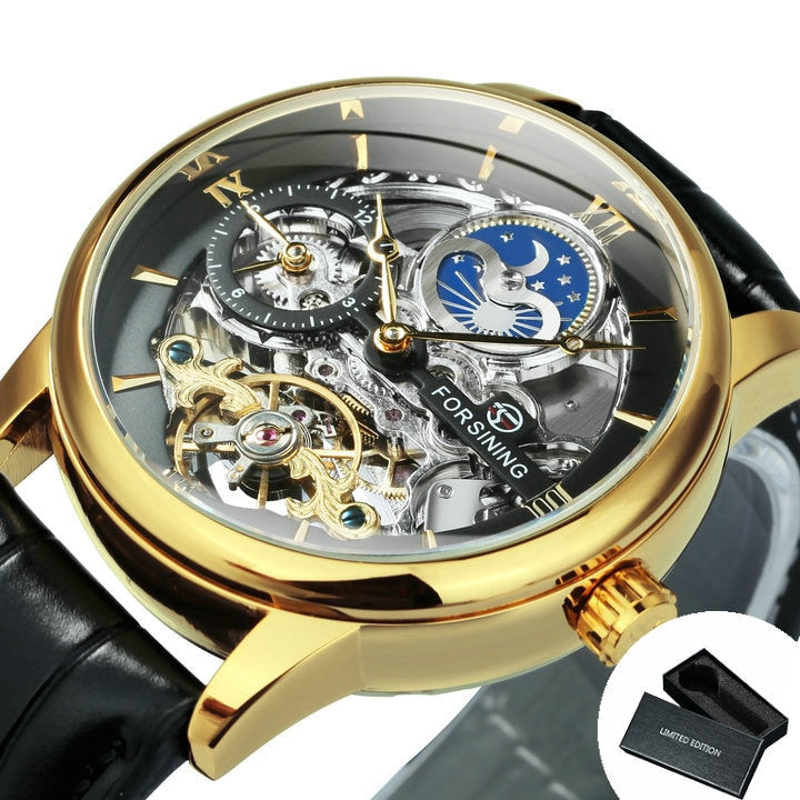 Men’s Skeleton Watch – Luxury Automatic Mechanical Watch with Leather Strap