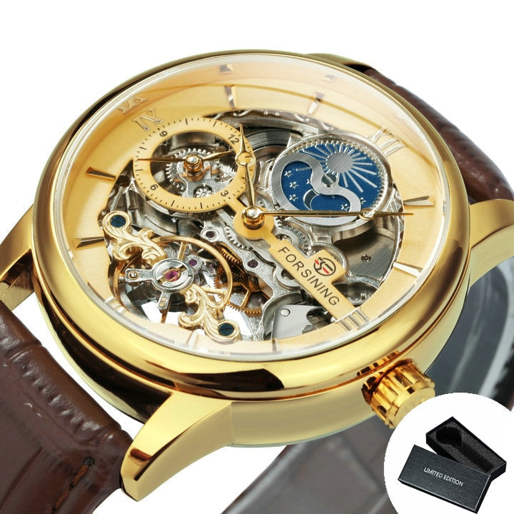 Men’s Skeleton Watch – Luxury Automatic Mechanical Watch with Leather Strap