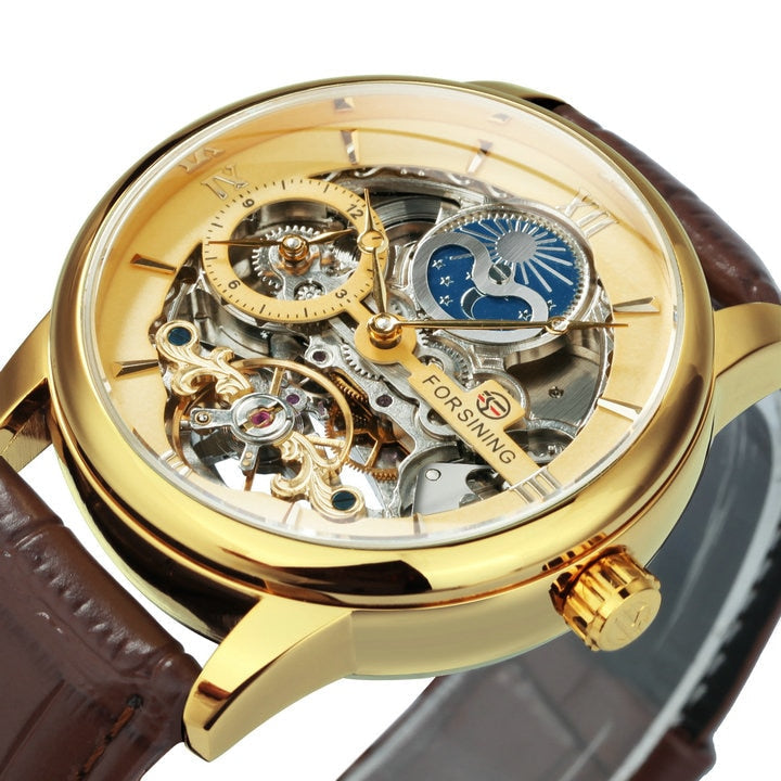 Men’s Skeleton Watch – Luxury Automatic Mechanical Watch with Leather Strap
