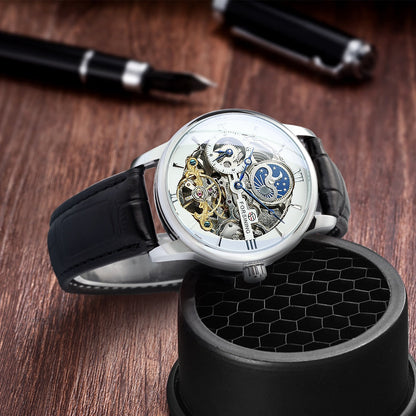 Men’s Skeleton Watch – Luxury Automatic Mechanical Watch with Leather Strap