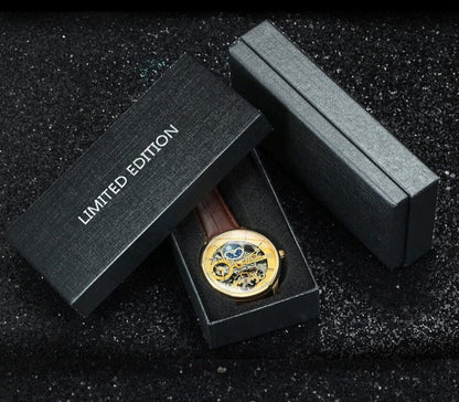Men’s Skeleton Watch – Luxury Automatic Mechanical Watch with Leather Strap