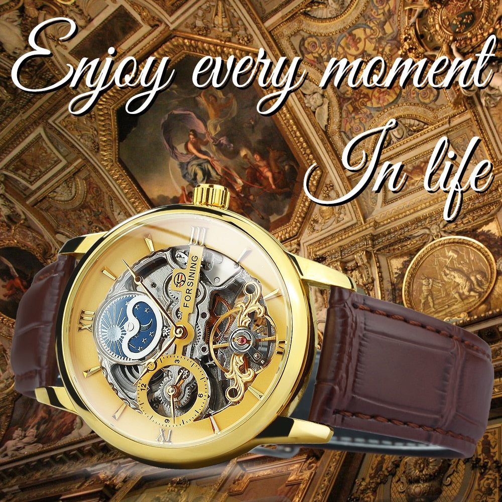 Men’s Skeleton Watch – Luxury Automatic Mechanical Watch with Leather Strap