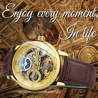 Men’s Skeleton Watch – Luxury Automatic Mechanical Watch with Leather Strap