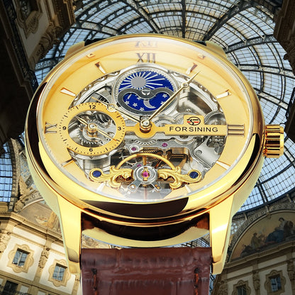 Men’s Skeleton Watch – Luxury Automatic Mechanical Watch with Leather Strap