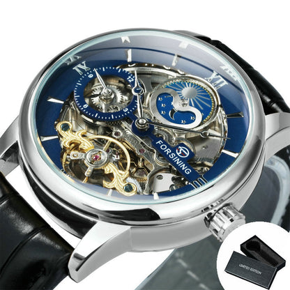 Men’s Skeleton Watch – Luxury Automatic Mechanical Watch with Leather Strap
