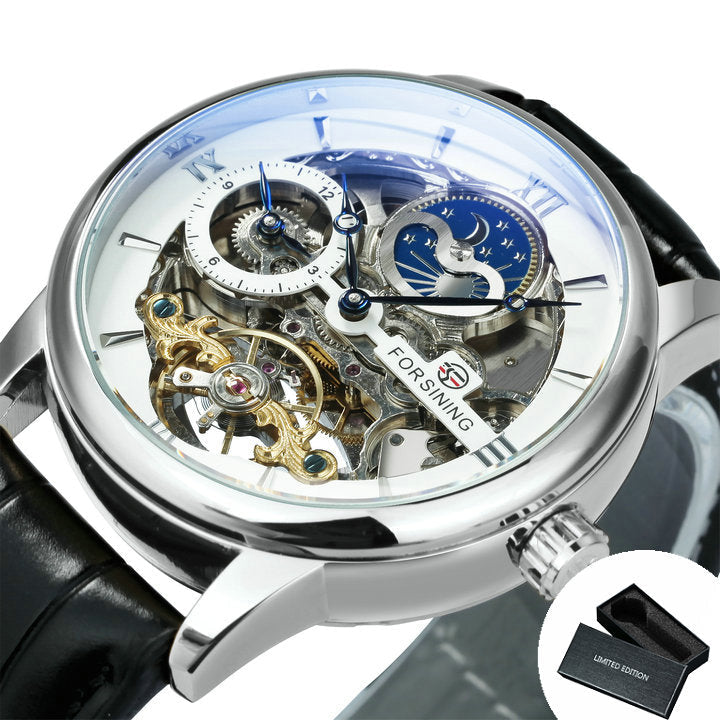 Men’s Skeleton Watch – Luxury Automatic Mechanical Watch with Leather Strap