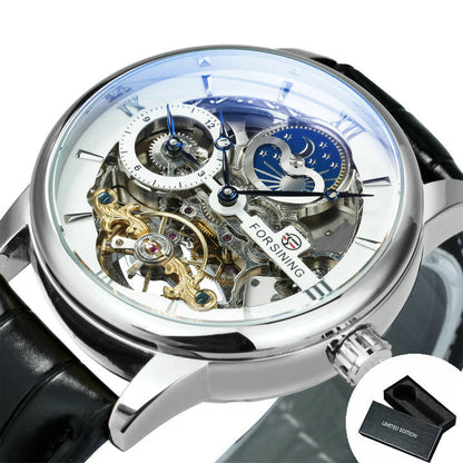 Men’s Skeleton Watch – Luxury Automatic Mechanical Watch with Leather Strap