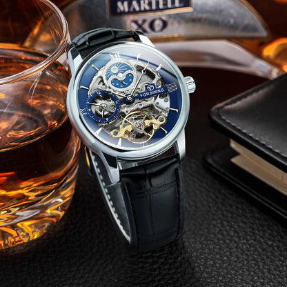 Men’s Skeleton Watch – Luxury Automatic Mechanical Watch with Leather Strap