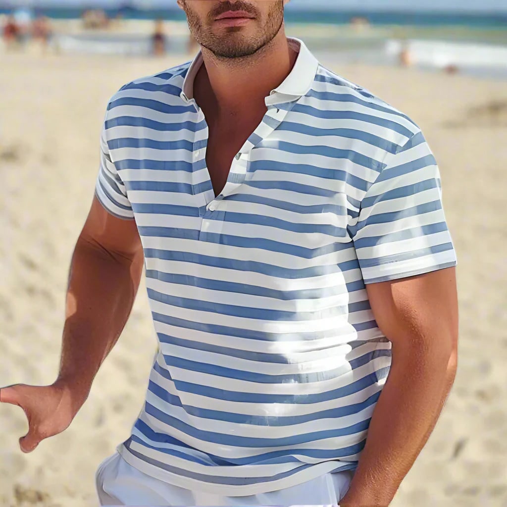 Men's Striped Polo Shirt Short Sleeve Casual Summer Top