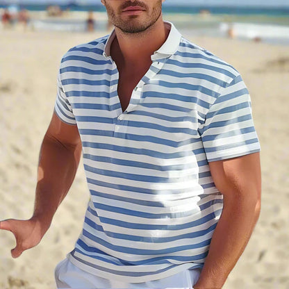 Men's Striped Polo Shirt Short Sleeve Casual Summer Top