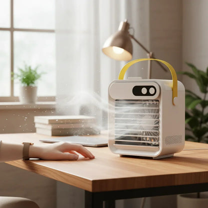 Mini bærbar køleventilator med tåge og luftfugter