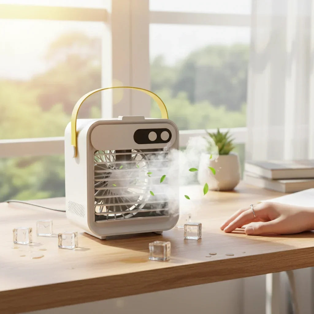 Mini bærbar køleventilator med tåge og luftfugter