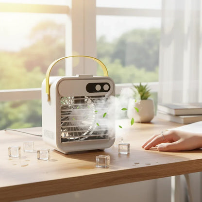 Mini bærbar køleventilator med tåge og luftfugter
