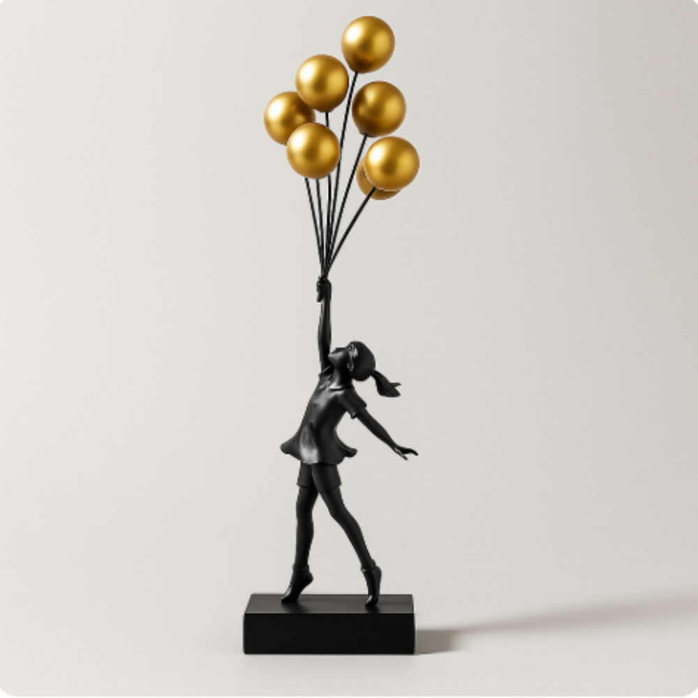Modern Girl Balloon Sculpture Resin Decorative Figure Home Office Display