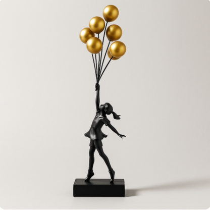 Modern Girl Balloon Sculpture Resin Decorative Figure Home Office Display