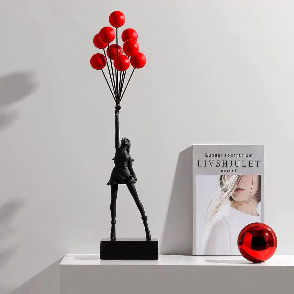 Modern Girl Balloon Sculpture Resin Decorative Figure Home Office Display
