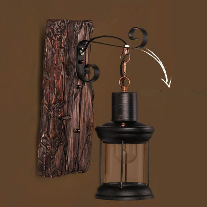Modern Glass Cylinder Wall Light with Wooden Base Decorative LED Wall Lamp