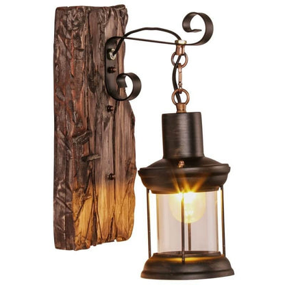 Modern Glass Cylinder Wall Light with Wooden Base Decorative LED Wall Lamp