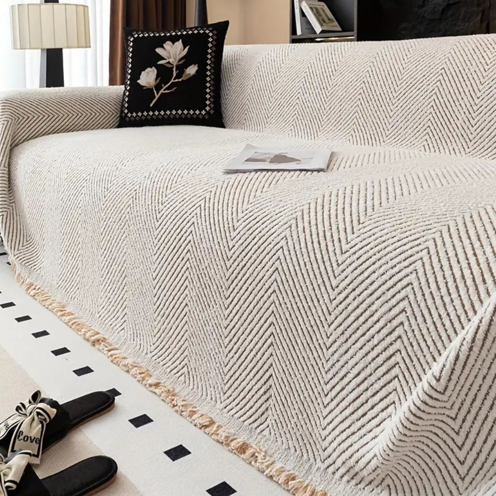 Modern Herringbone Couch Protector with Non Slip Design