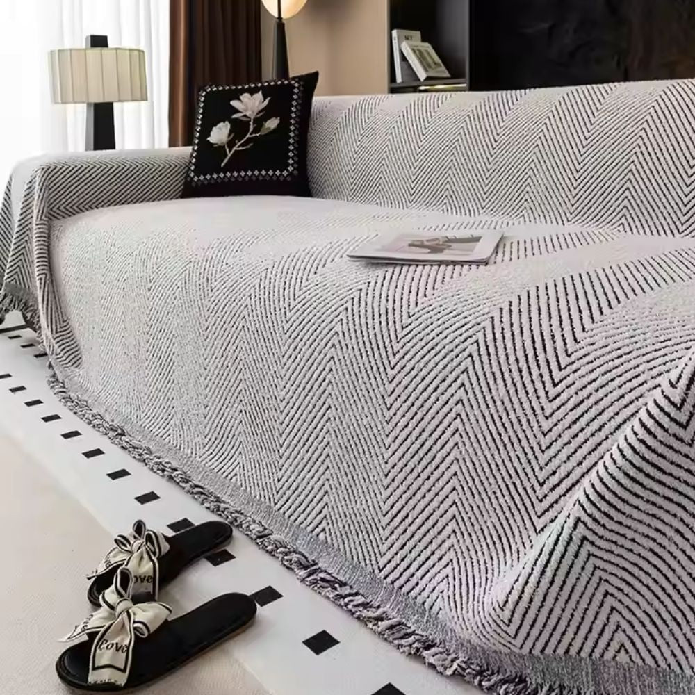 Modern Herringbone Couch Protector with Non Slip Design