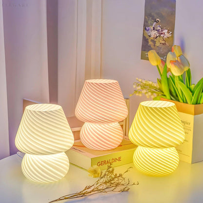 Modern LED Mushroom Glass Table Lamp Decorative Bedside Lamp Ambient Lighting