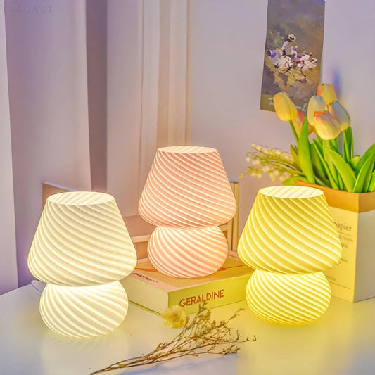 Modern LED Mushroom Glass Table Lamp Decorative Bedside Lamp Ambient Lighting