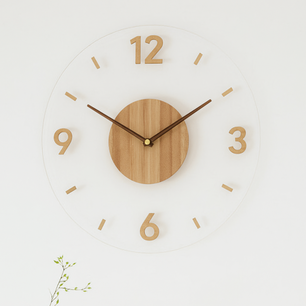 Orologio da parete moderno e minimalista, silenzioso, nordico, rotondo, in legno naturale, per arredamento di casa e ufficio