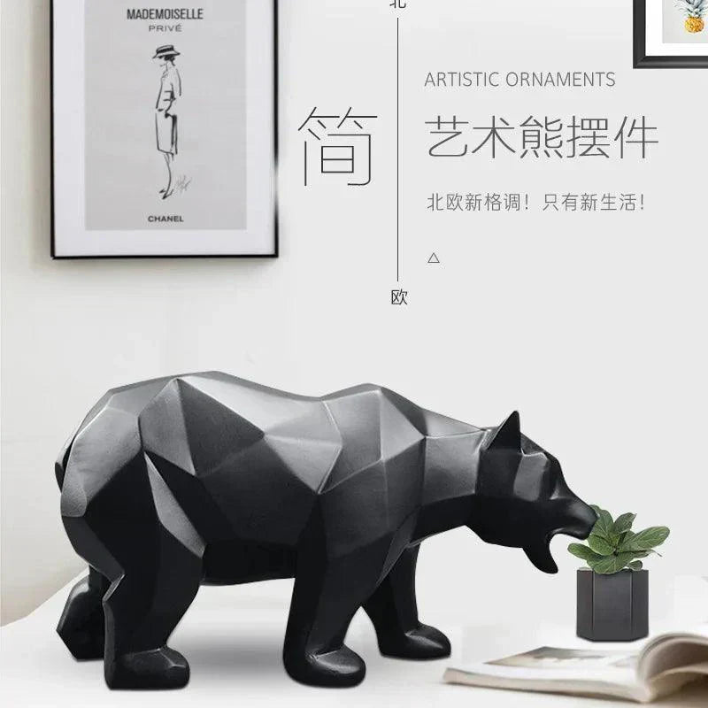 Modern Resin Sculpture Statue Geometric Black Bear Decorative Art Figure