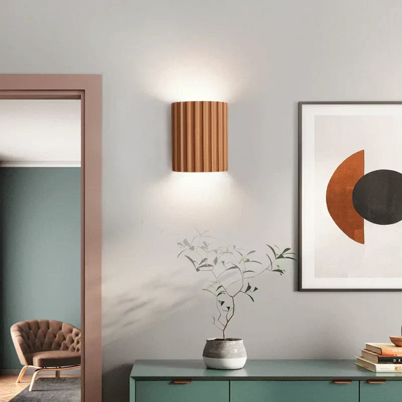 Modern Ribbed Indoor Wall Light with Up Down E27 Ambient Glow