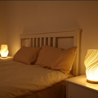 Modern Wavy Shade LED Table Lamp with Touch Dimming and USB Charging Port for Bedroom Desk