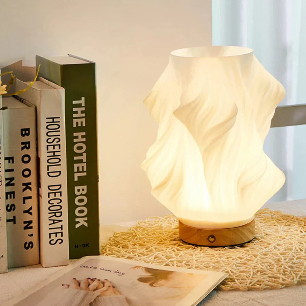 Modern Wavy Shade LED Table Lamp with Touch Dimming and USB Charging Port for Bedroom Desk