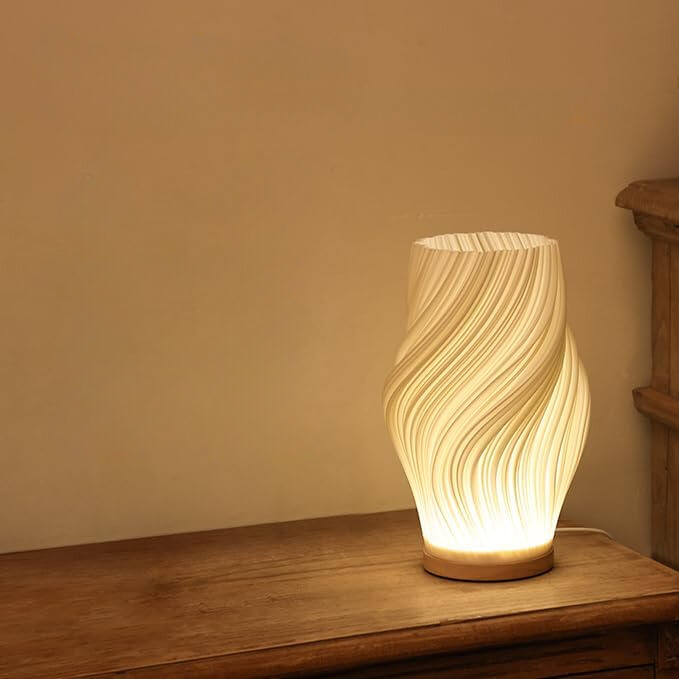 Modern Wavy Shade LED Table Lamp with Touch Dimming and USB Charging Port for Bedroom Desk