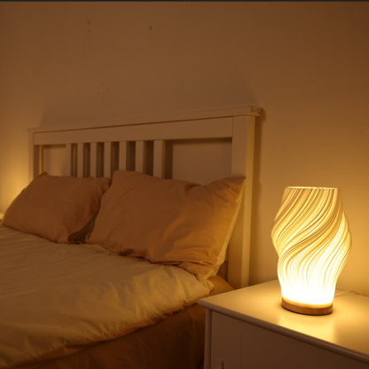 Modern Wavy Shade LED Table Lamp with Touch Dimming and USB Charging Port for Bedroom Desk