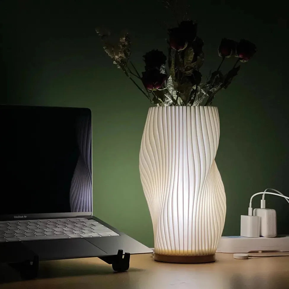 Modern Wavy Shade LED Table Lamp with Touch Dimming and USB Charging Port for Bedroom Desk
