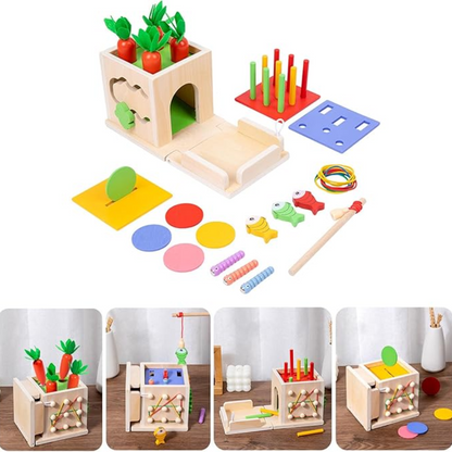 Montessori Toddler Activity Toy Set with Carrot Harvest Game Coin Box Ball Drop and Shape Sorter