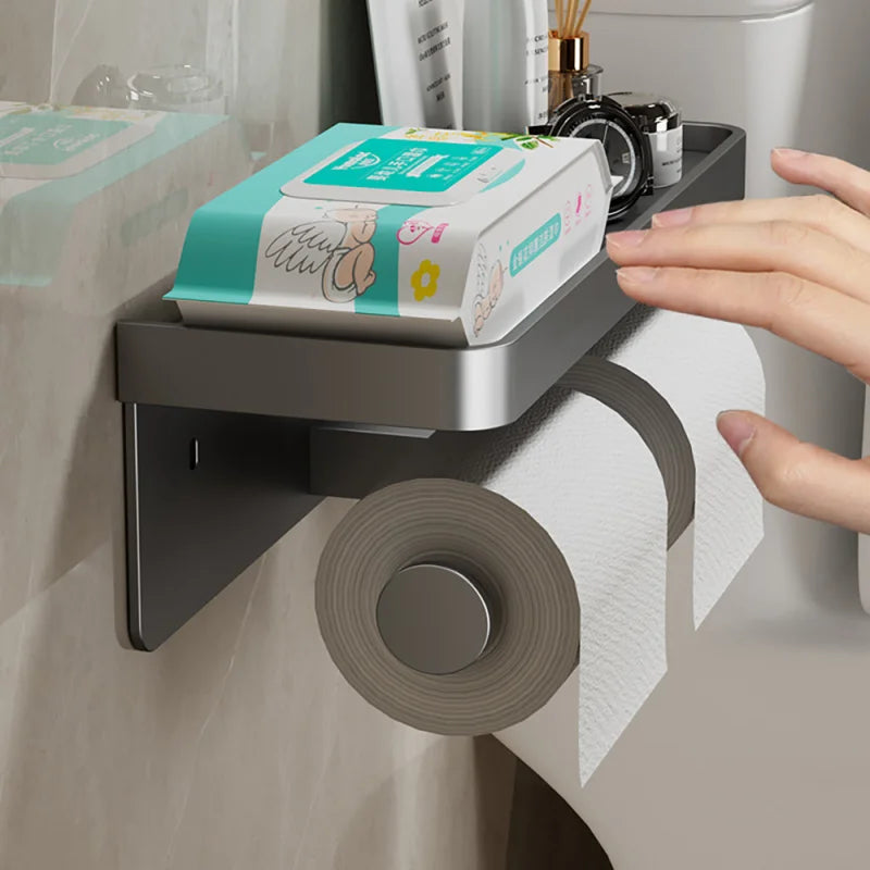 Multifunctional Toilet Paper Holder Bathroom Organizer Wall Mount Storage Shelf