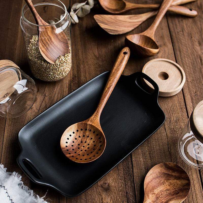 Natural Teak Wooden Kitchen Utensil Set for Non Stick Cookware