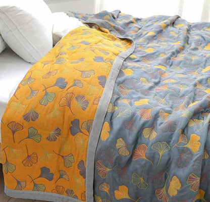 Plaid reversibile con foglie di ginkgo ispirato alla natura per la casa
